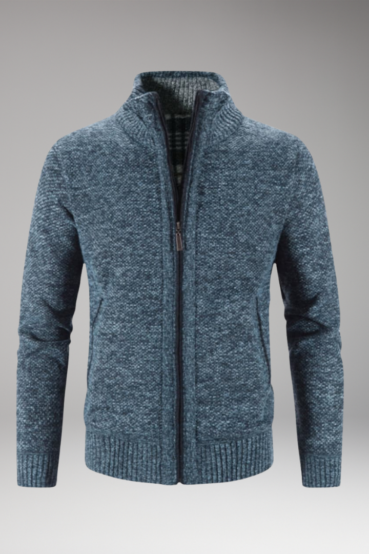 Men's Sweater with Stand-Up Collar and Zip Closure