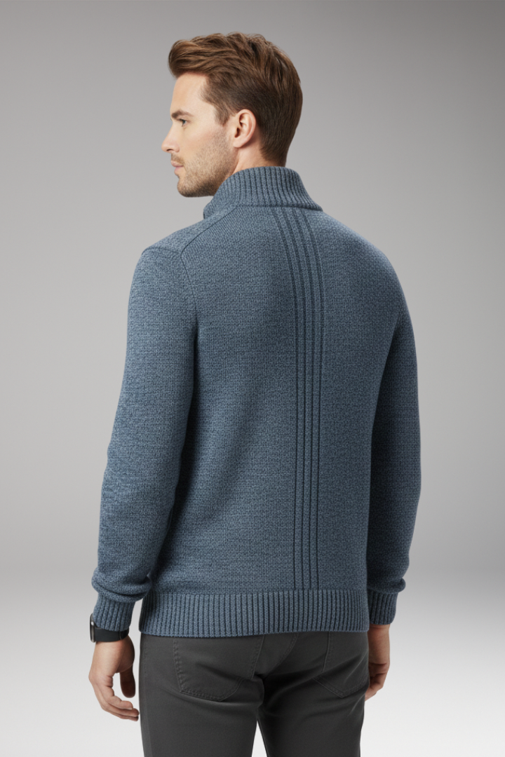 Men's Sweater with Stand-Up Collar and Zip Closure