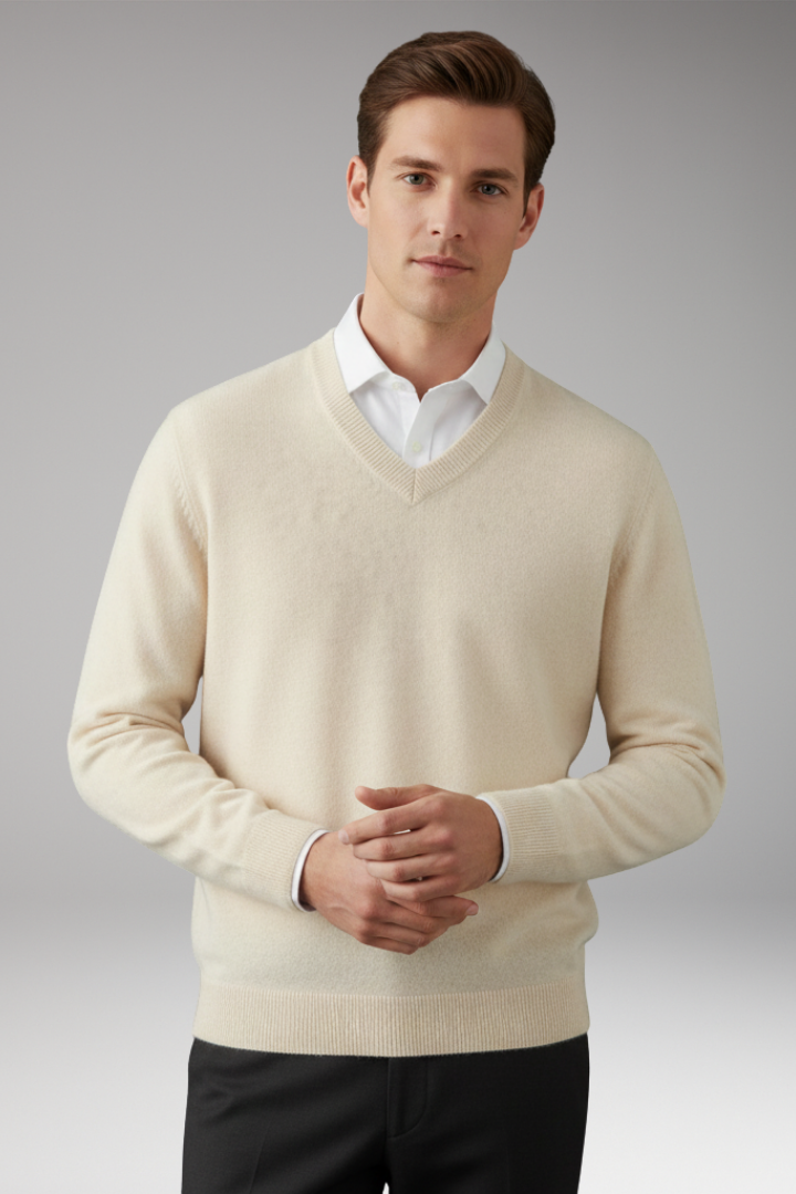 Men’s Sweater with V Neck and Loose Fit
