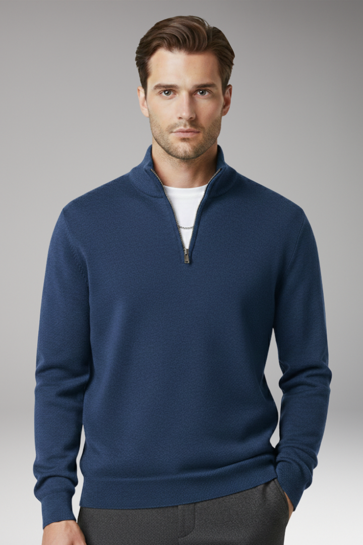Men's Sweater with Zip Neck and Textured Surface