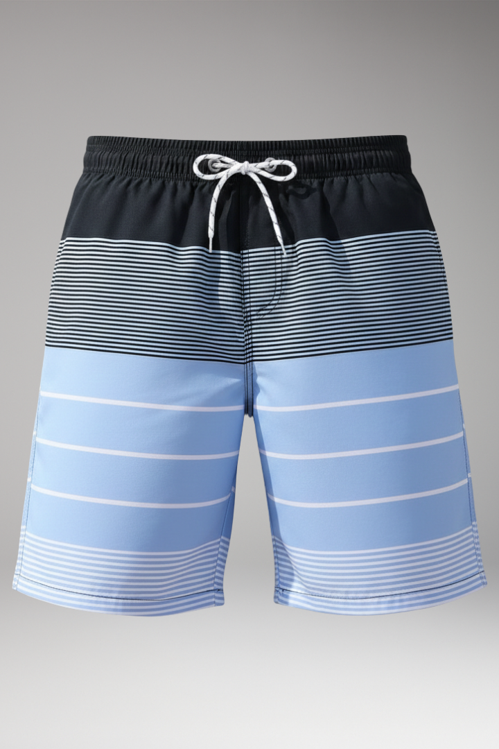 Men's Swim Shorts with Drawstring and Striped Pattern