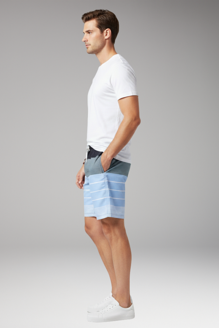 Men's Swim Shorts with Drawstring and Striped Pattern