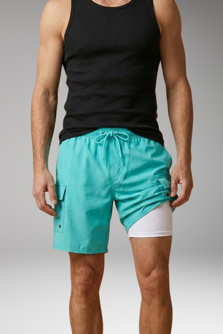 Men's Swim Shorts with Elastic Waistband and Drawstring