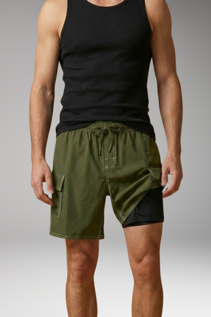 Men's Swim Shorts with Elastic Waistband and Drawstring