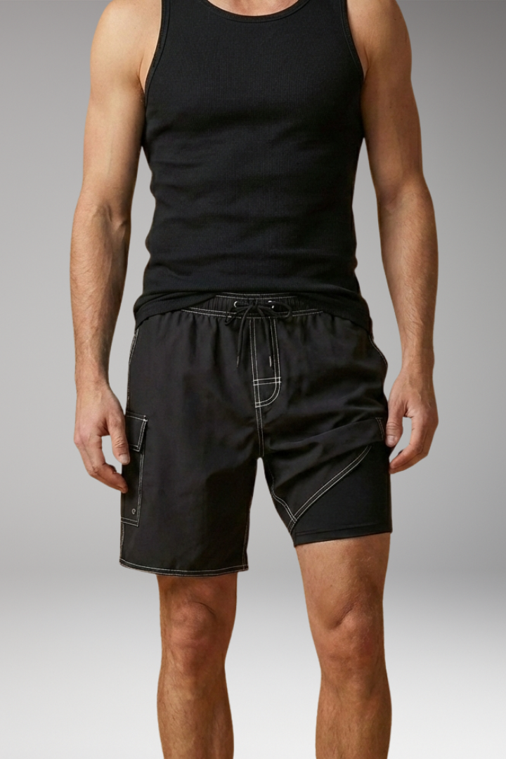Men's Swim Shorts with Elastic Waistband and Drawstring
