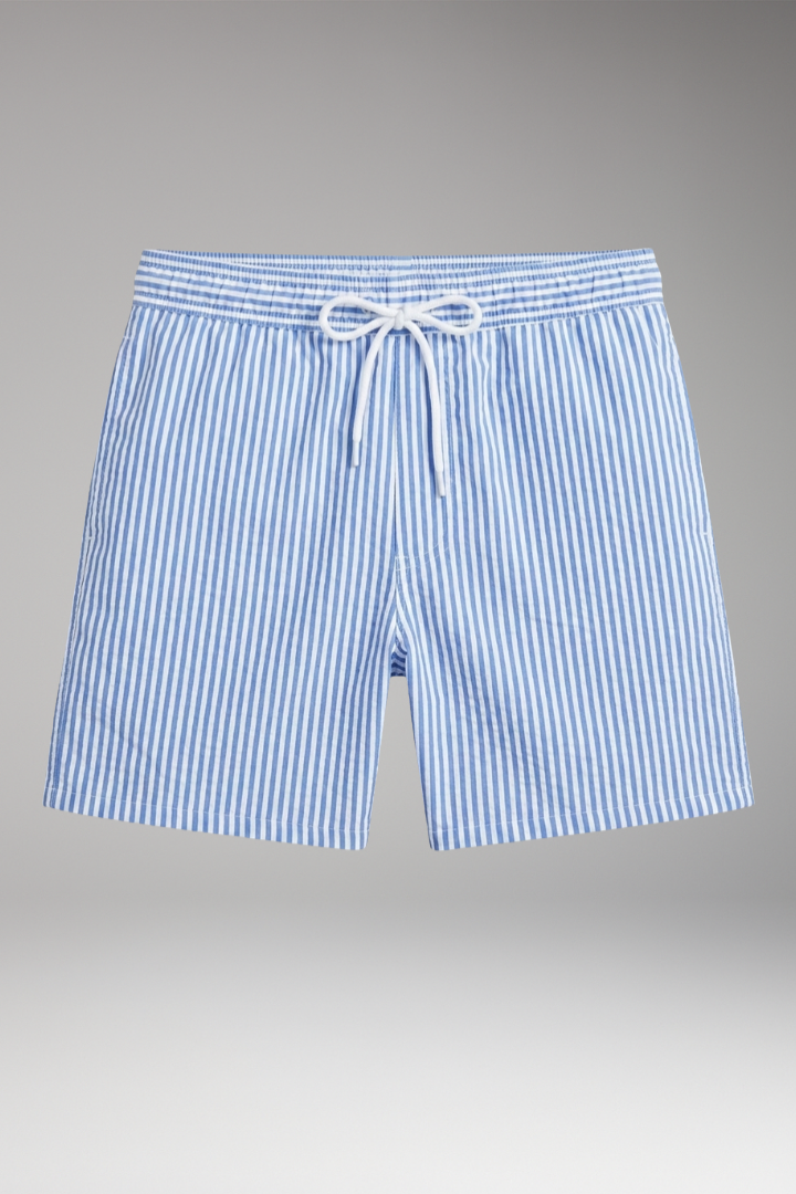 Men's Swim Shorts with Striped Design and Drawstring Waistband