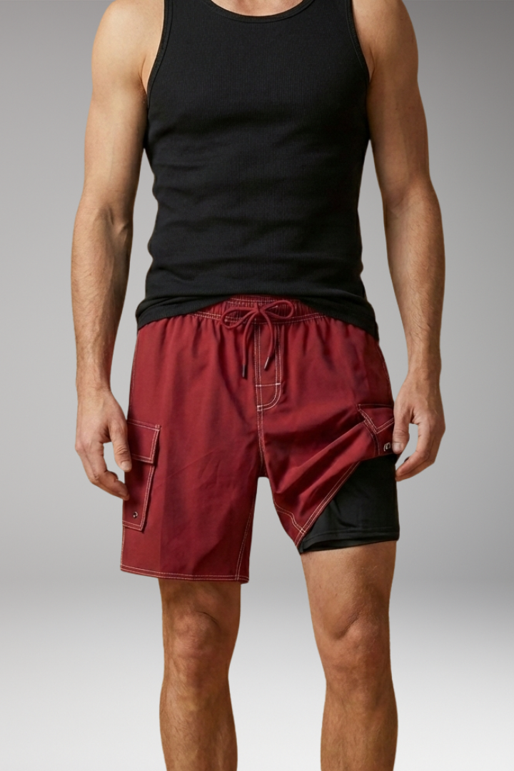 Men's Swim Shorts with Elastic Waistband and Drawstring