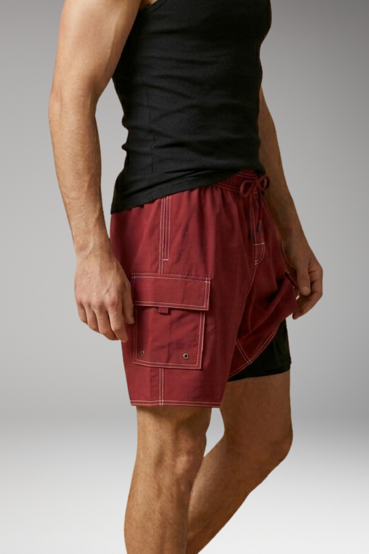Men's Swim Shorts with Elastic Waistband and Drawstring