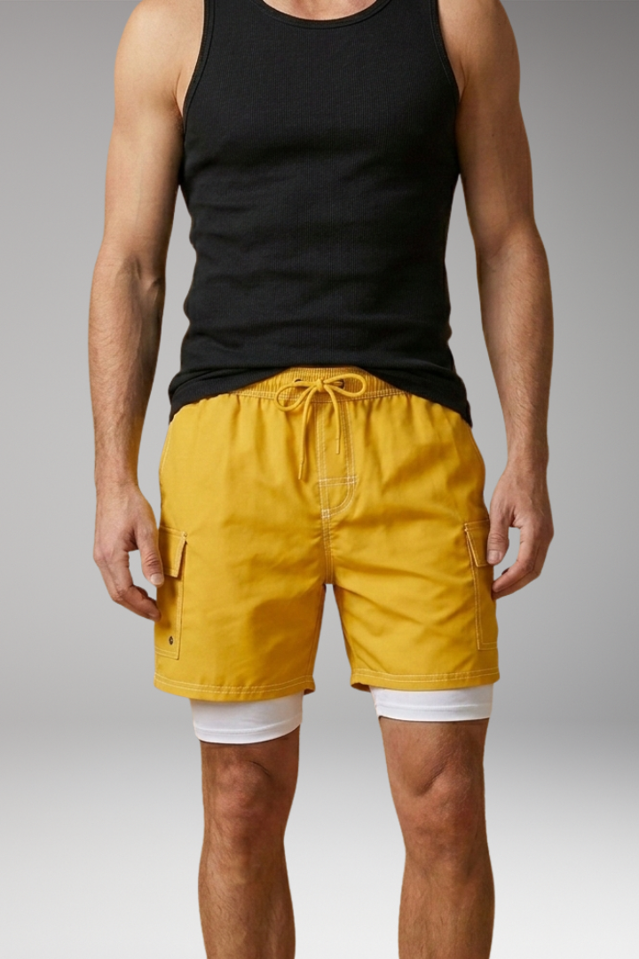 Men's Swim Shorts with Elastic Waistband and Drawstring
