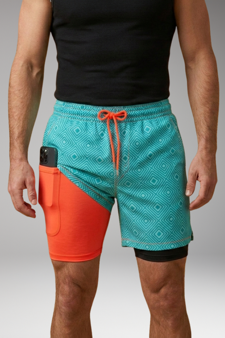 Men's Swim Shorts with Elastic Waistband and Printed Pattern