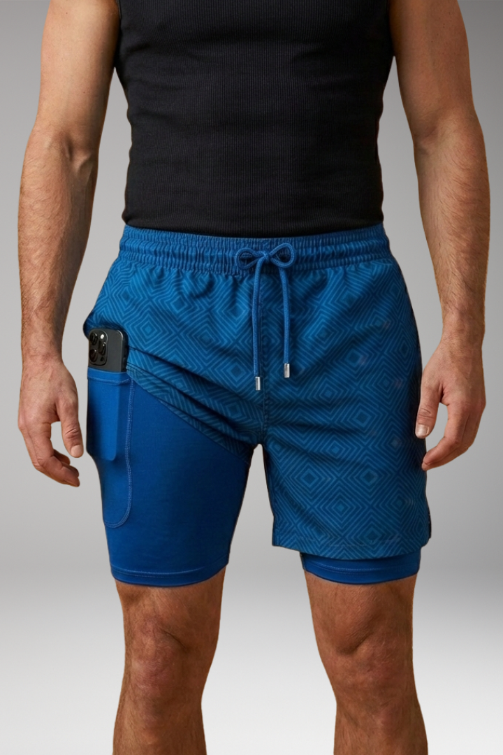 Men's Swim Shorts with Elastic Waistband and Printed Pattern