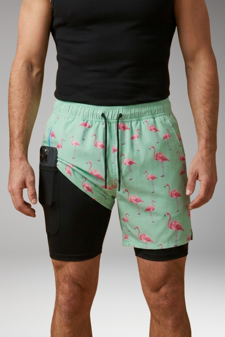 Men's Swim Shorts with Elastic Waistband and Printed Pattern
