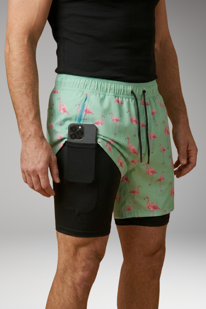 Men's Swim Shorts with Elastic Waistband and Printed Pattern