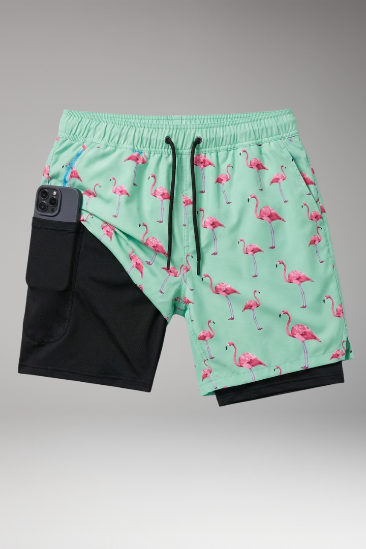 Men's Swim Shorts with Elastic Waistband and Printed Pattern