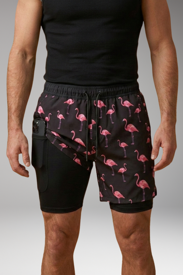 Men's Swim Shorts with Elastic Waistband and Printed Pattern