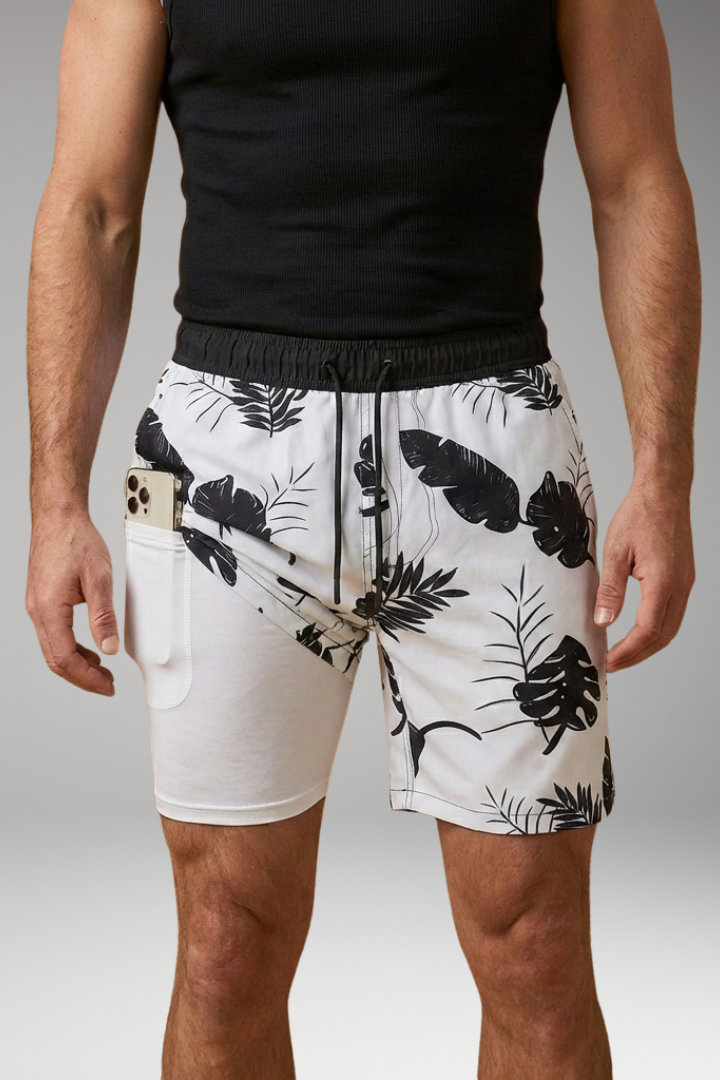 Men's Swim Shorts with Elastic Waistband and Printed Pattern