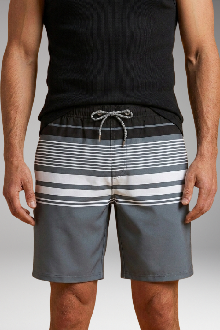 Men's Swim Shorts with Elastic Waistband and Striped Pattern
