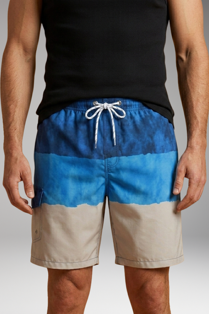 Men's Swim Shorts with Elastic Waistband and Striped Pattern