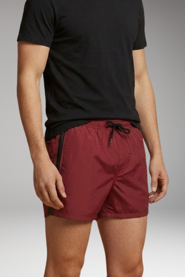 Men's Swim Shorts with Elastic Waistband and Zipper Pockets
