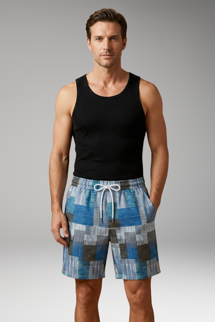 Men's Swim Shorts with Graphic Pattern and Elastic Waistband