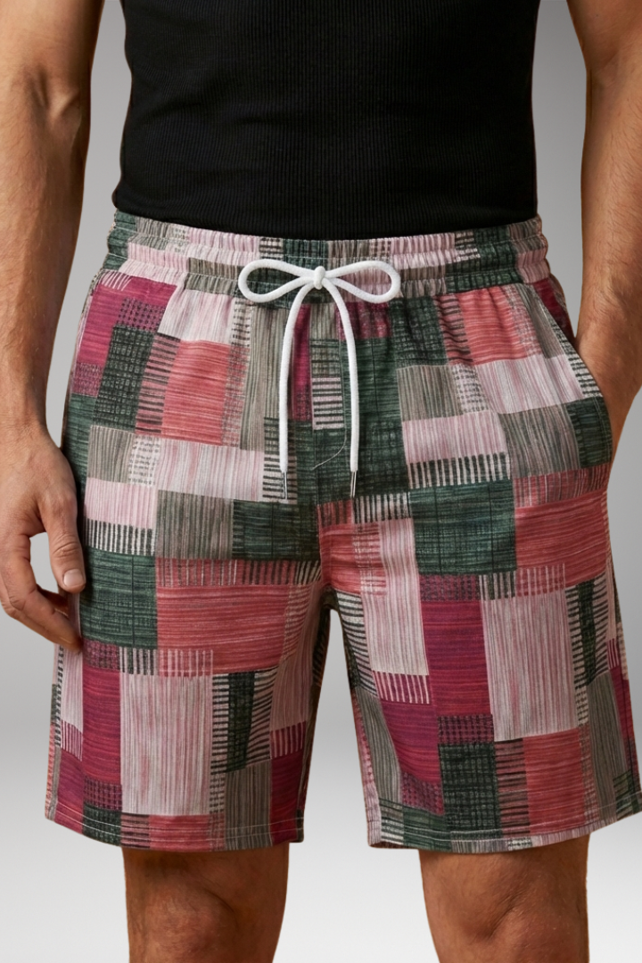 Men's Swim Shorts with Graphic Pattern and Elastic Waistband
