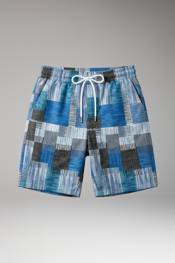Men's Swim Shorts with Graphic Pattern and Elastic Waistband