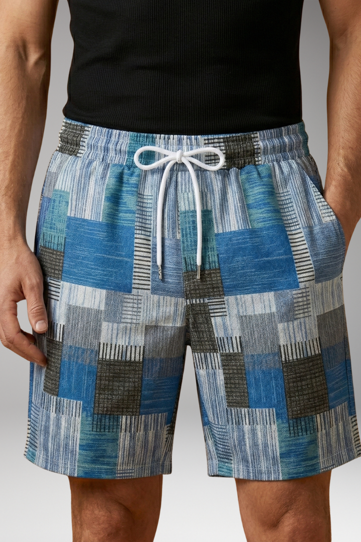 Men's Swim Shorts with Graphic Pattern and Elastic Waistband