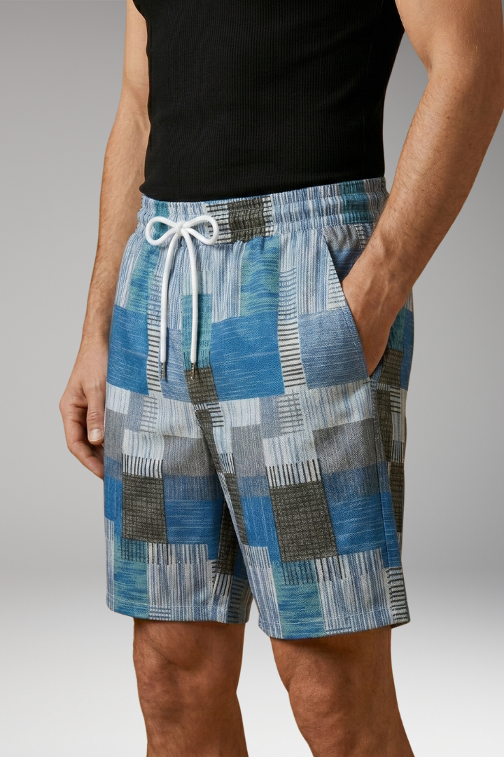 Men's Swim Shorts with Graphic Pattern and Elastic Waistband