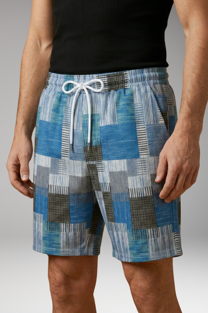 Men's Swim Shorts with Graphic Pattern and Elastic Waistband