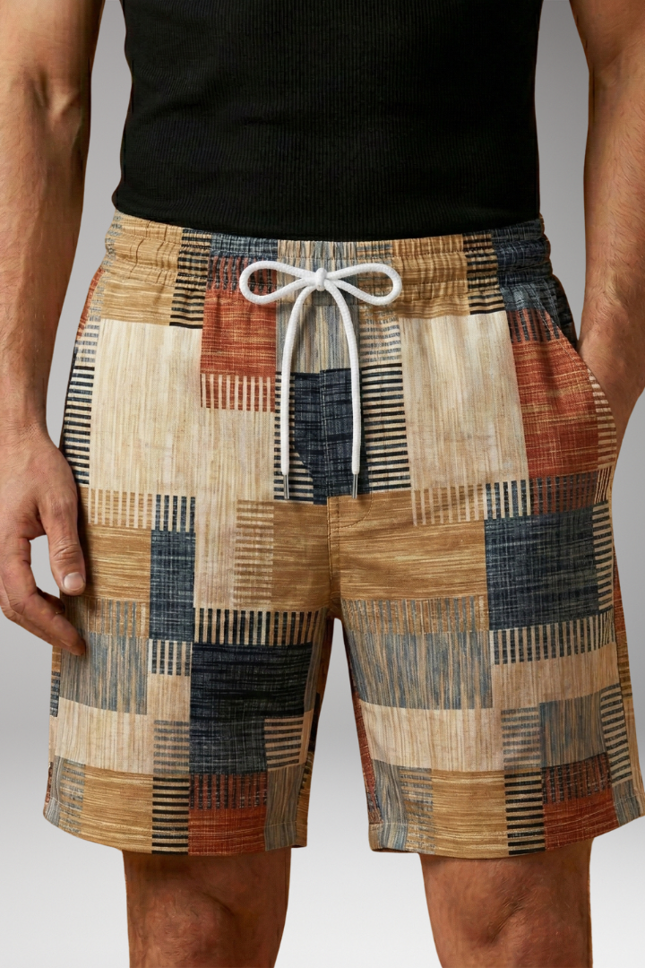 Men's Swim Shorts with Graphic Pattern and Elastic Waistband