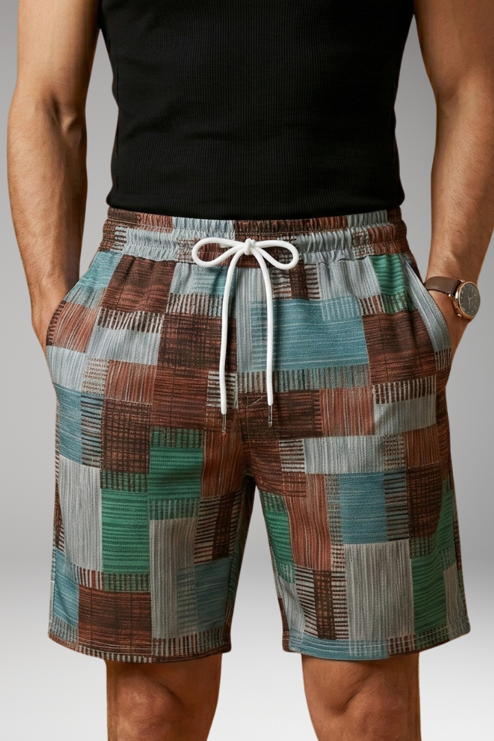 Men's Swim Shorts with Graphic Pattern and Elastic Waistband