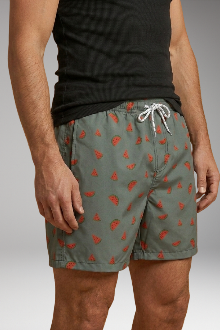 Men's Swim Shorts with Pineapple Print and Drawstring Closure