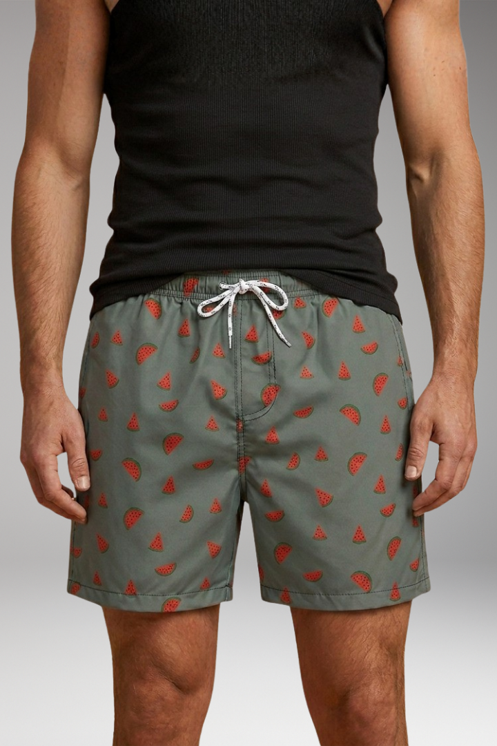 Men's Swim Shorts with Pineapple Print and Drawstring Closure