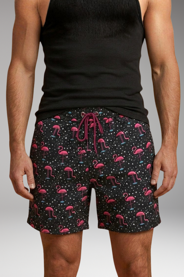 Men's Swim Shorts with Pineapple Print and Drawstring Closure