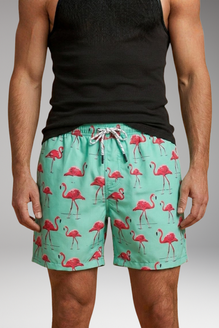 Men's Swim Shorts with Pineapple Print and Drawstring Closure