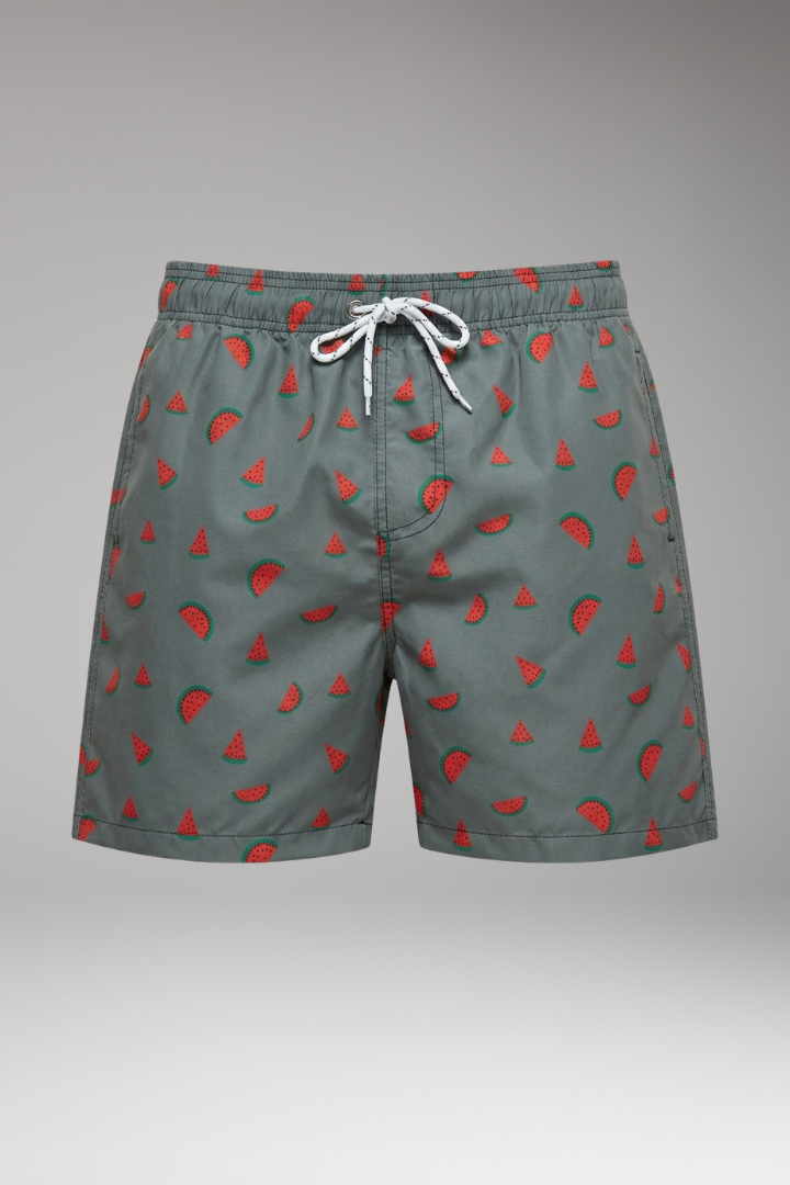 Men's Swim Shorts with Pineapple Print and Drawstring Closure