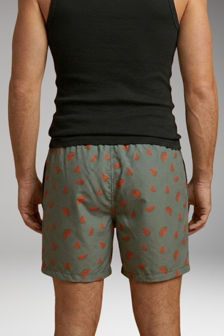Men's Swim Shorts with Pineapple Print and Drawstring Closure
