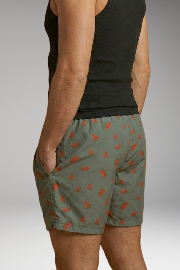 Men's Swim Shorts with Pineapple Print and Drawstring Closure
