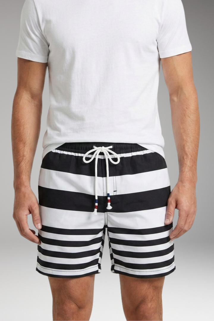 Men's Swim Shorts with Striped Pattern for Swimming and Beach Activities