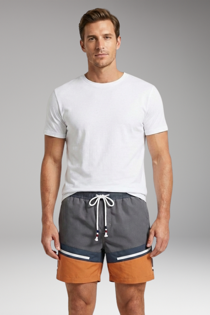 Men's Swim Shorts with Striped Pattern for Swimming and Beach Activities