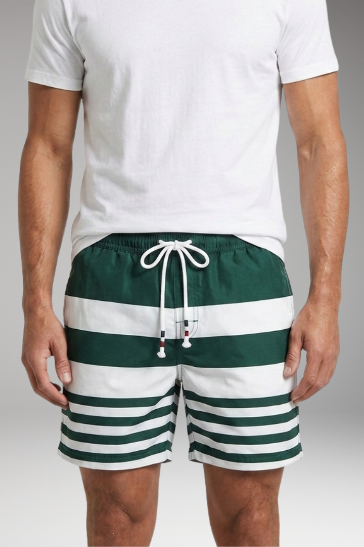 Men's Swim Shorts with Striped Pattern for Swimming and Beach Activities