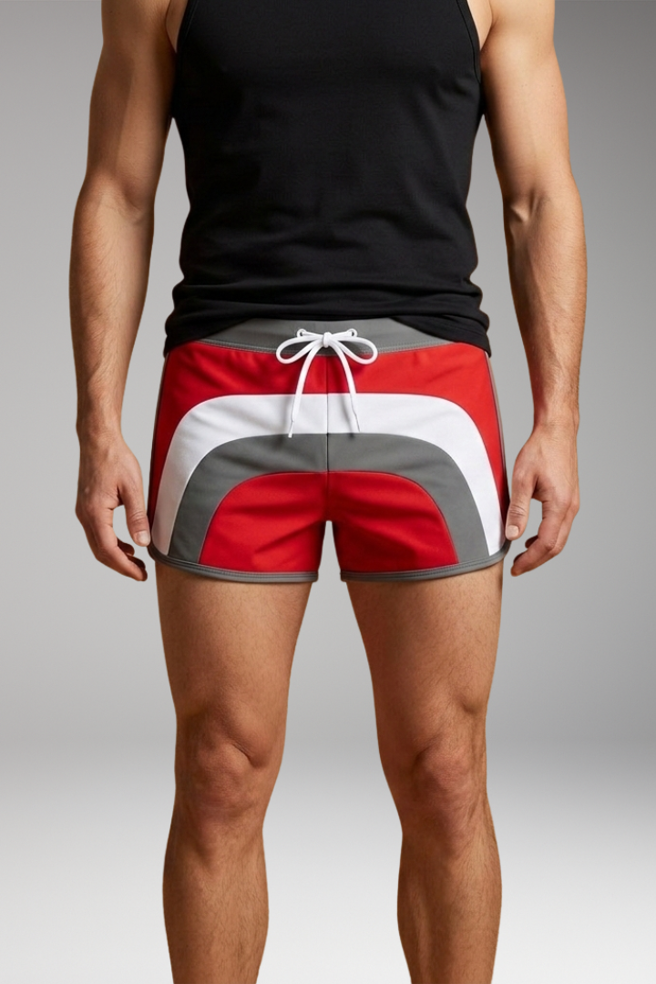 Men's Swim Trunks with Drawstring Waistband and Sporty Design