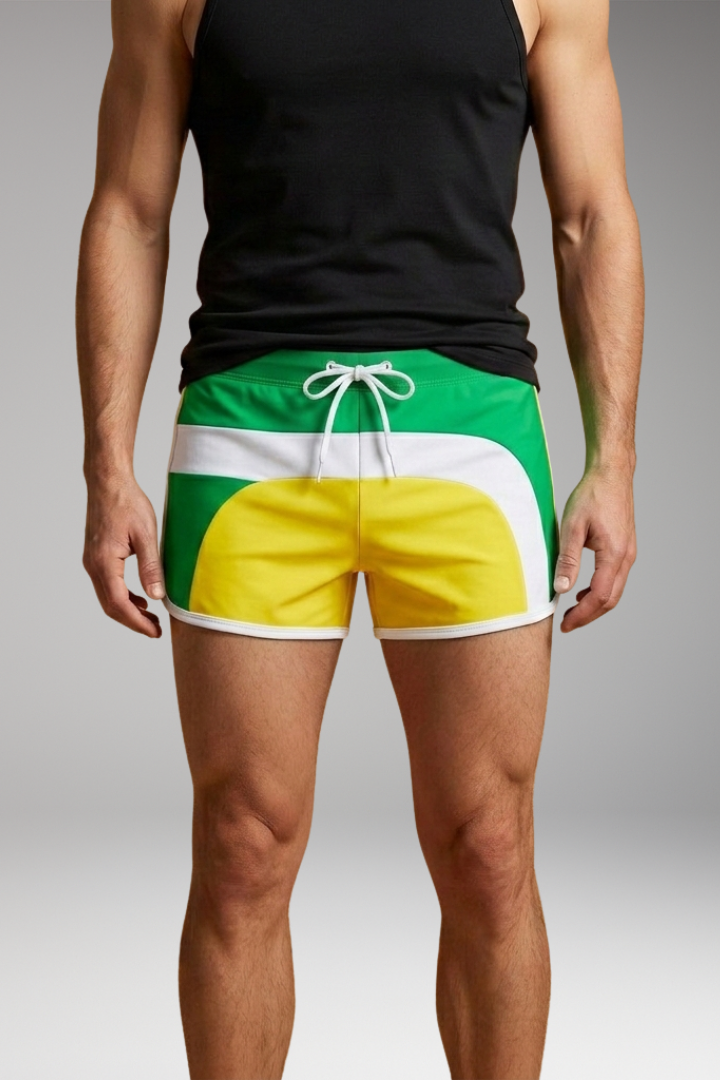 Men's Swim Trunks with Drawstring Waistband and Sporty Design