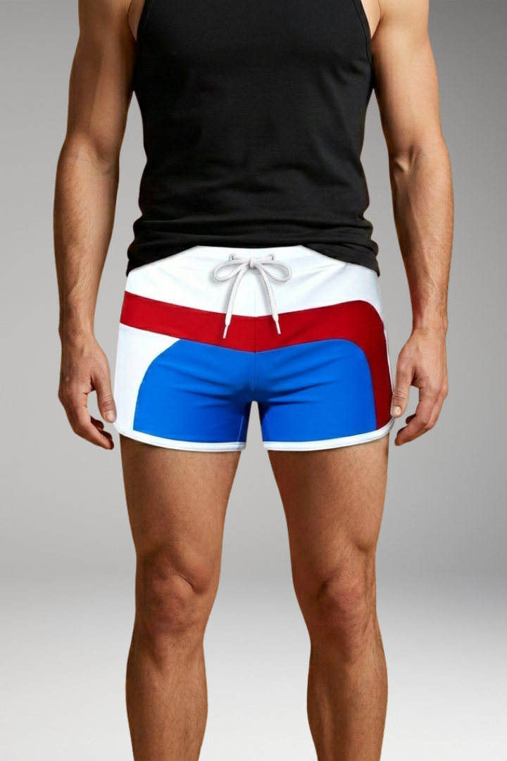 Men's Swim Trunks with Drawstring Waistband and Sporty Design