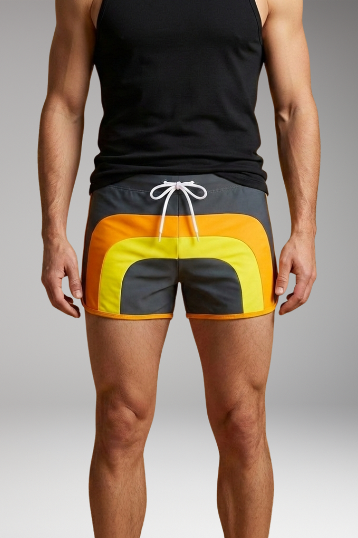 Men's Swim Trunks with Drawstring Waistband and Sporty Design