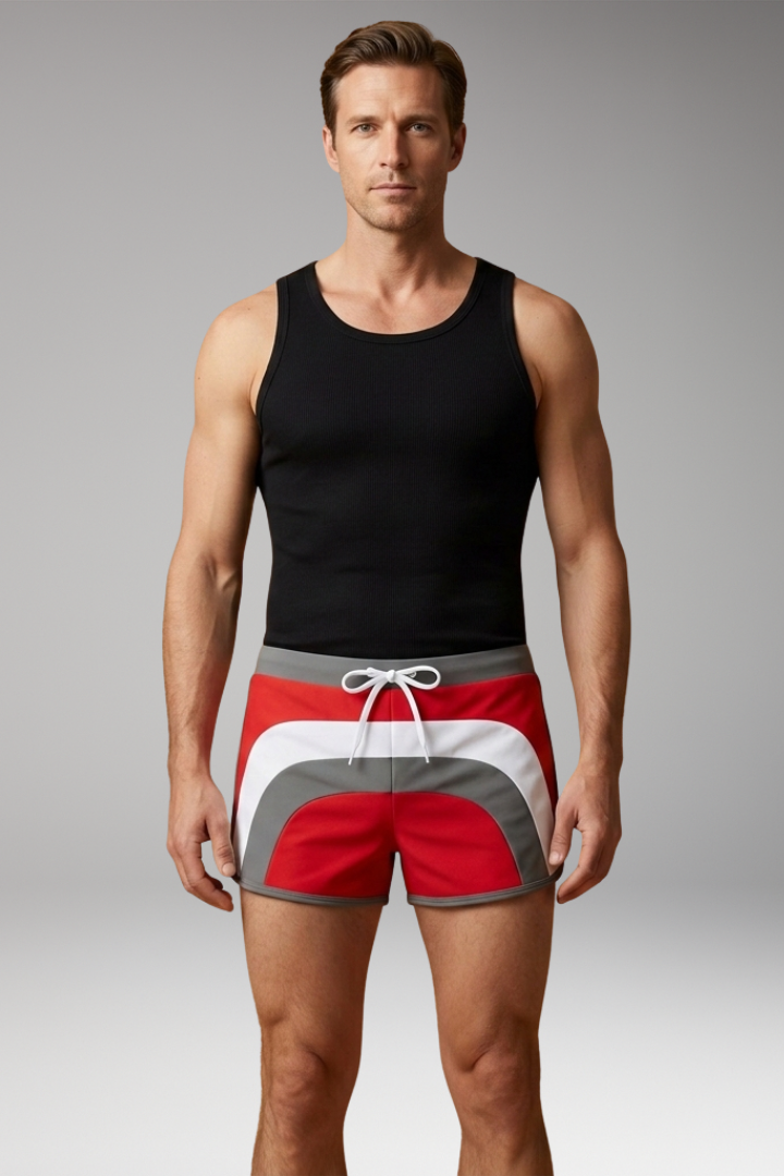Men's Swim Trunks with Drawstring Waistband and Sporty Design
