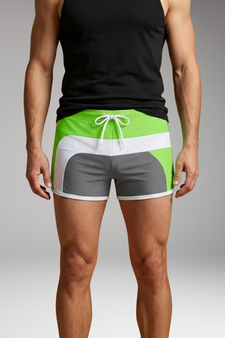 Men's Swim Trunks with Drawstring Waistband and Sporty Design