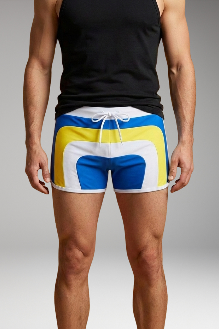 Men's Swim Trunks with Drawstring Waistband and Sporty Design