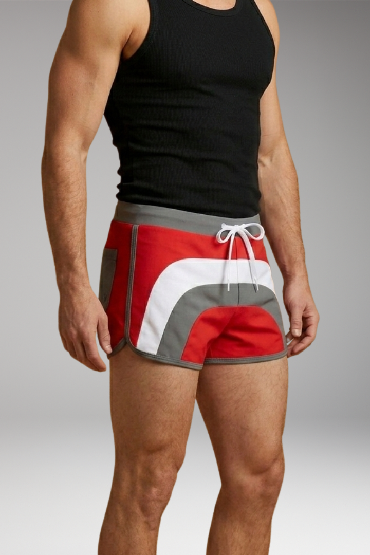 Men's Swim Trunks with Drawstring Waistband and Sporty Design