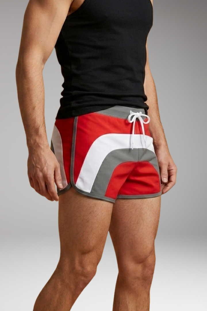 Men's Swim Trunks with Drawstring Waistband and Sporty Design